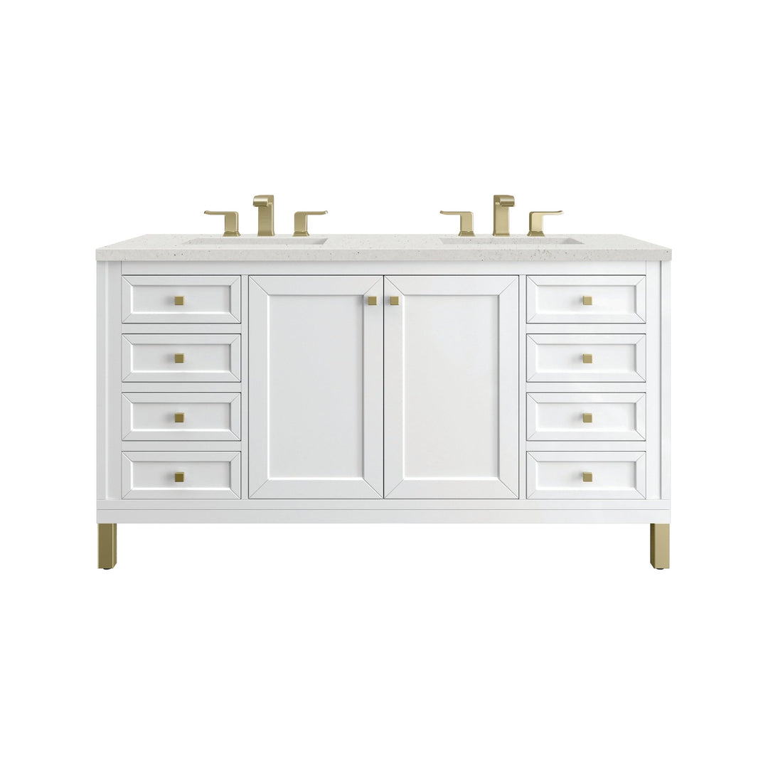 Chicago 60" Double Vanity, Glossy White, w/ 3 CM Lime Delight Silestone® Top