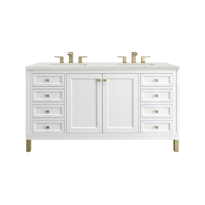 Chicago 60" Double Vanity, Glossy White, w/ 3 CM Lime Delight Silestone® Top