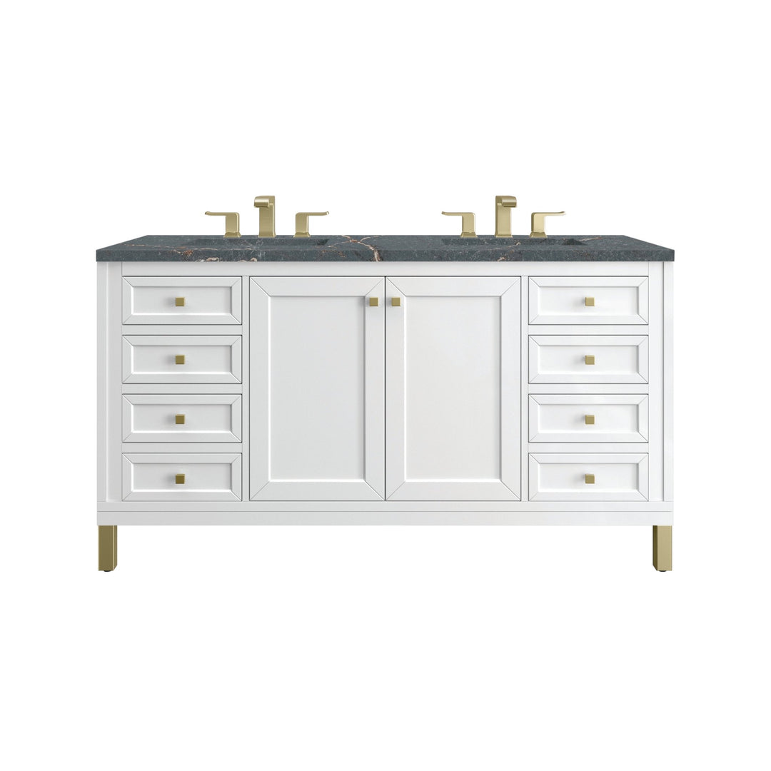 Chicago 60" Double Vanity, Glossy White, w/ 3 CM Parisien Bleu Silestone® Top
