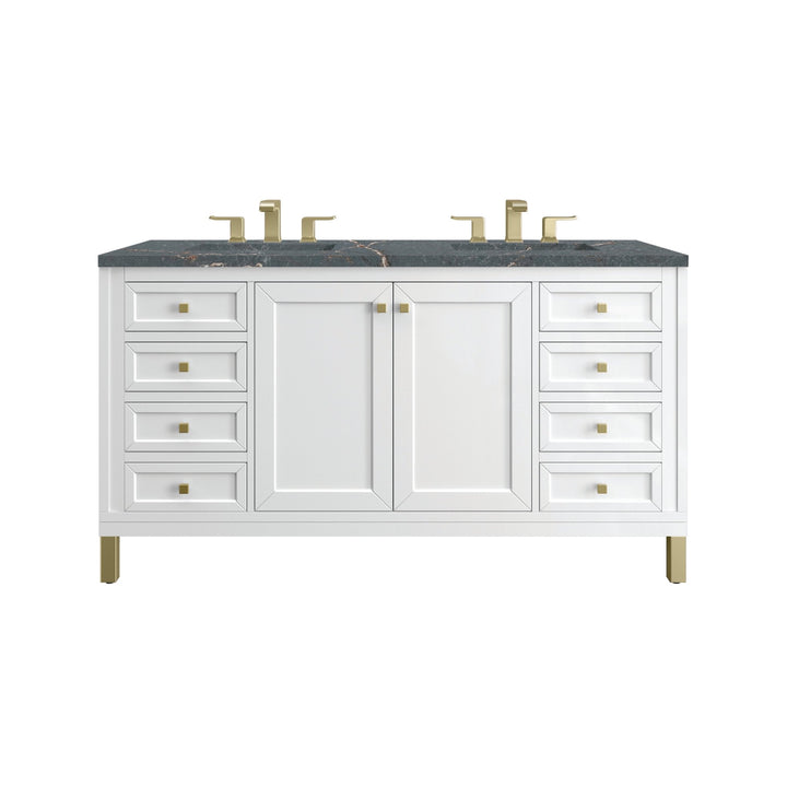 Chicago 60" Double Vanity, Glossy White, w/ 3 CM Parisien Bleu Silestone® Top