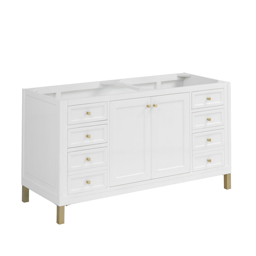 Chicago 60" Double Vanity, Glossy White, w/ 3 CM Parisien Bleu Silestone® Top