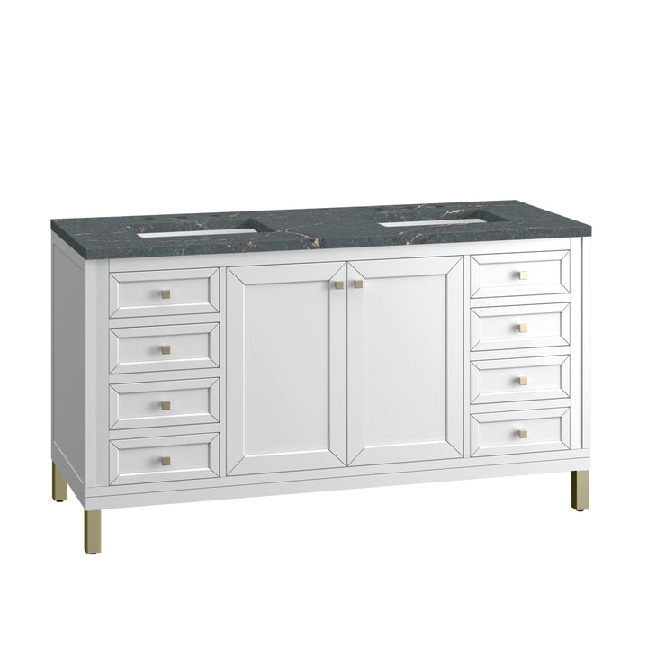 Chicago 60" Double Vanity, Glossy White, w/ 3 CM Parisien Bleu Silestone® Top