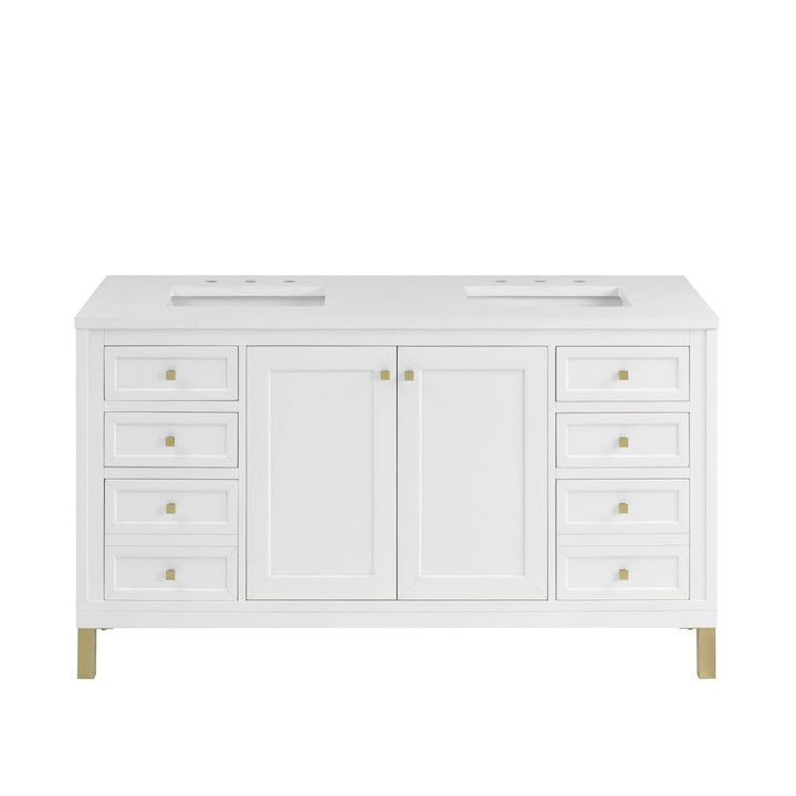 Chicago 60" Double Vanity, Glossy White, w/ 3 CM White Zeus Silestone® Top