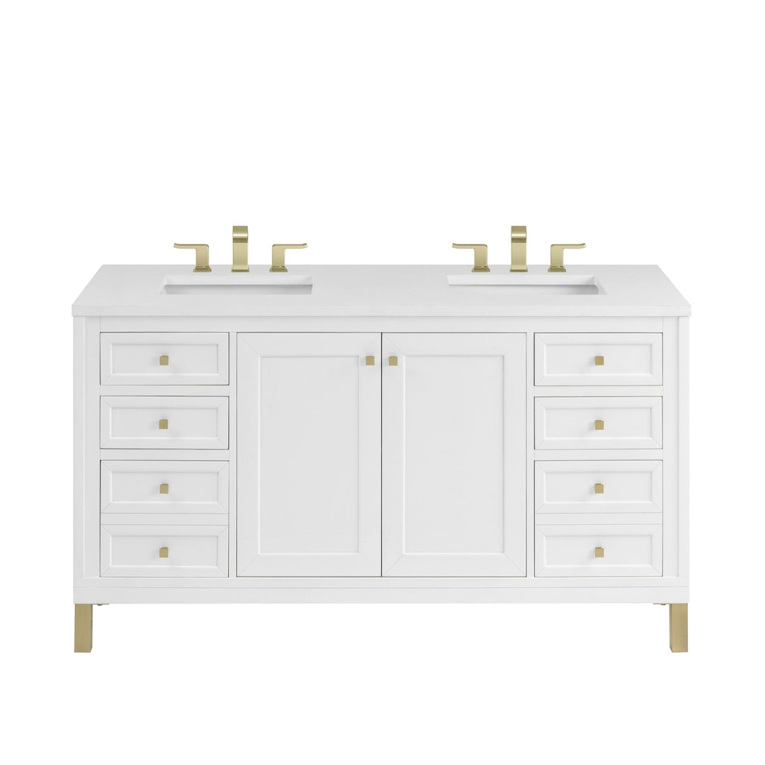 Chicago 60" Double Vanity, Glossy White, w/ 3 CM White Zeus Silestone® Top