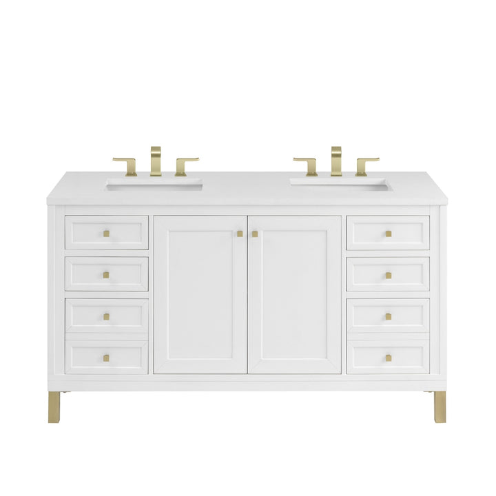 Chicago 60" Double Vanity, Glossy White, w/ 3 CM White Zeus Silestone® Top