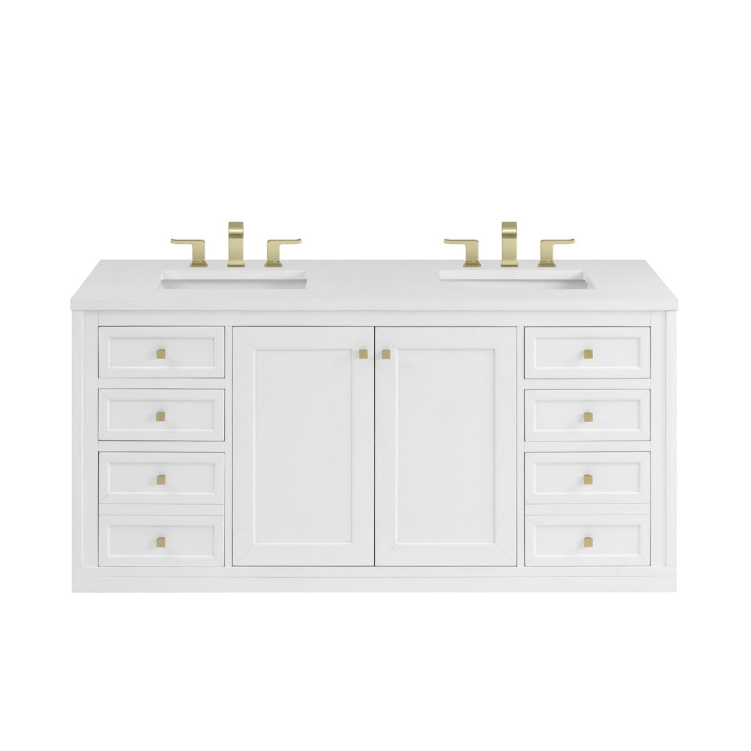 Chicago 60" Double Vanity, Glossy White, w/ 3 CM White Zeus Silestone® Top