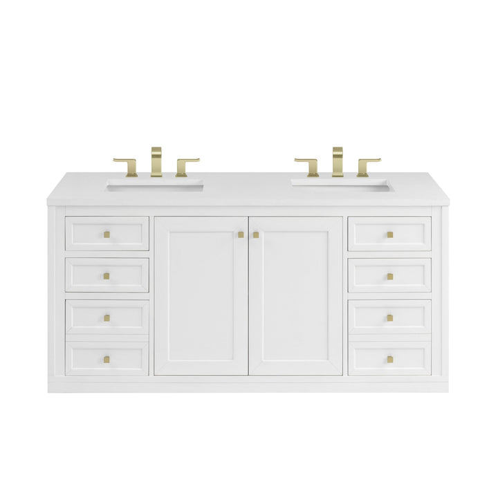 Chicago 60" Double Vanity, Glossy White, w/ 3 CM White Zeus Silestone® Top