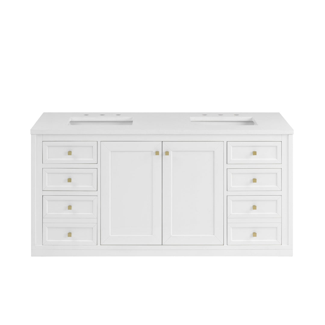 Chicago 60" Double Vanity, Glossy White, w/ 3 CM White Zeus Silestone® Top