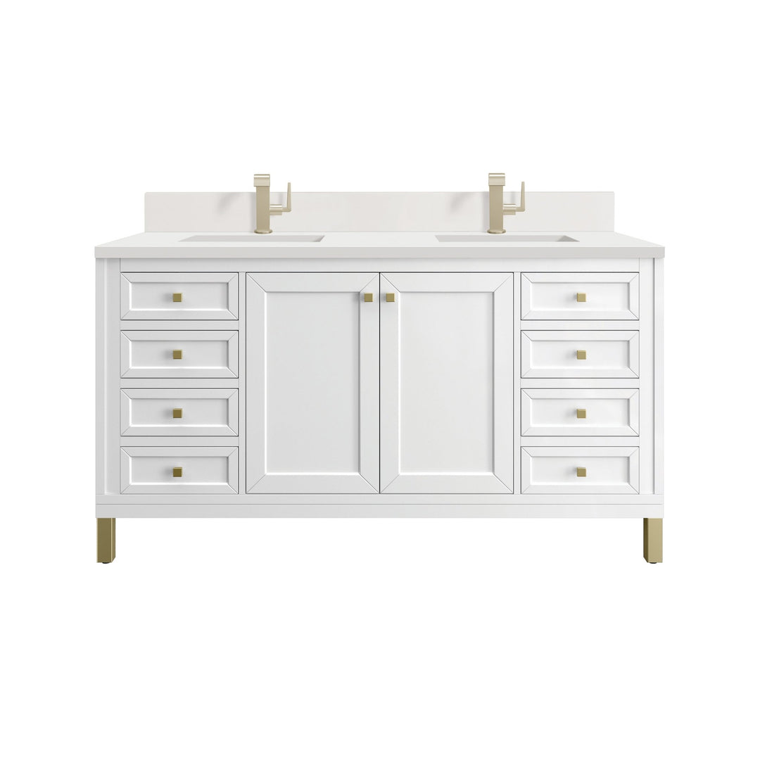 Chicago 60" Double Vanity, Glossy White, w/ Single Hole 3CM White Zeus Silestone® Top & Backsplash