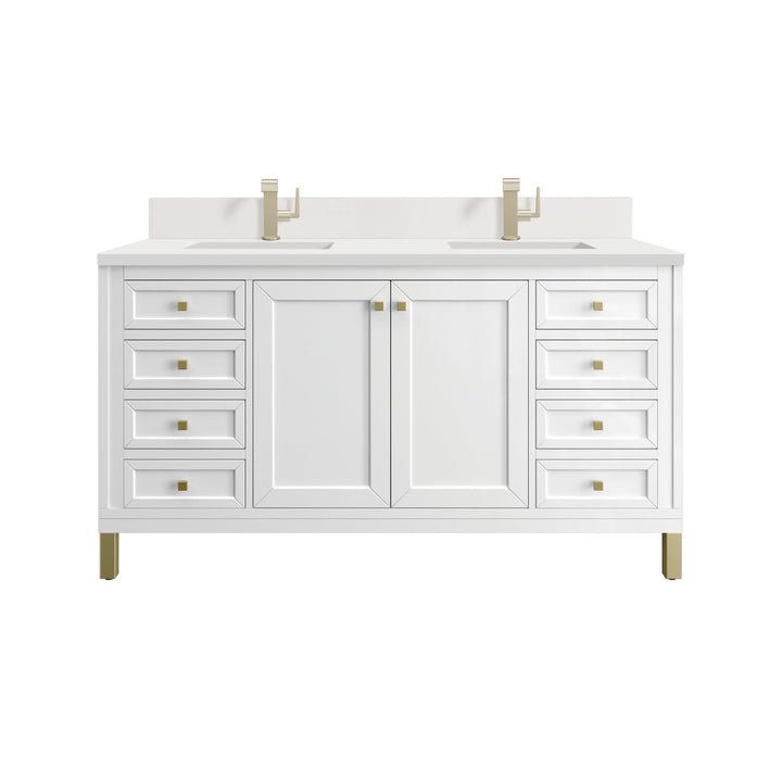Chicago 60" Double Vanity, Glossy White, w/ Single Hole 3CM White Zeus Silestone® Top & Backsplash