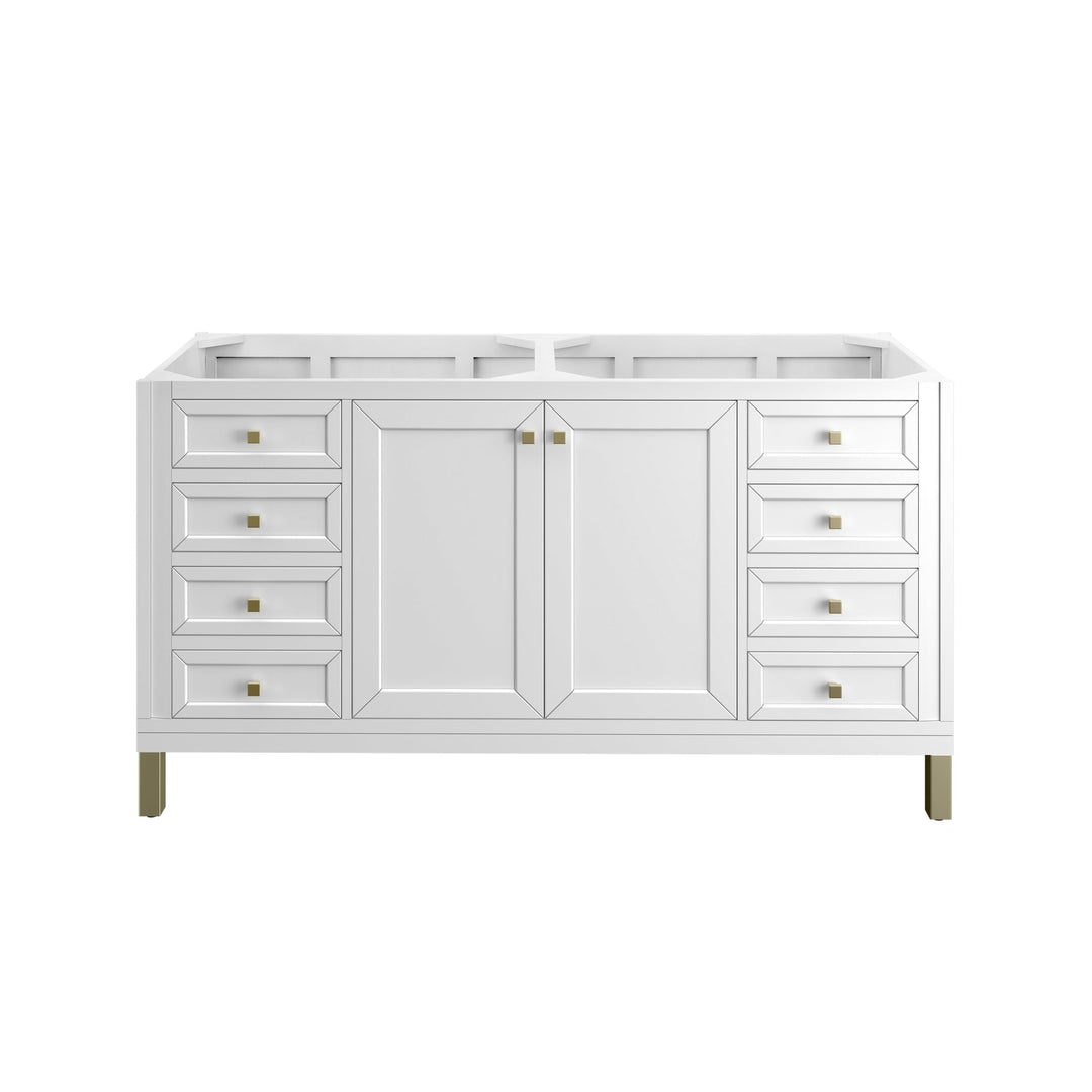 Chicago 60" Double Vanity, Glossy White, w/ Single Hole 3CM White Zeus Silestone® Top & Backsplash