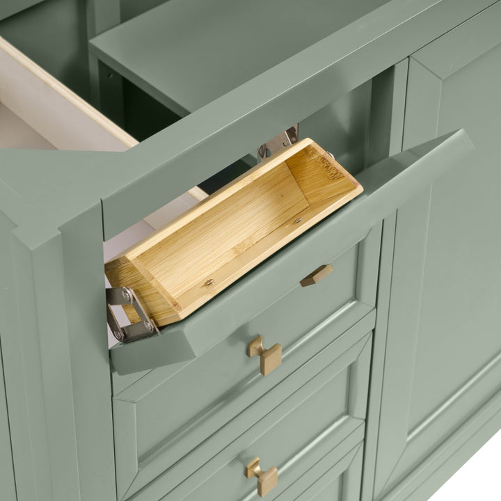 Chicago 60" Double Vanity, Smokey Celadon, w/ 3 CM Arctic Fall Solid Surface Top