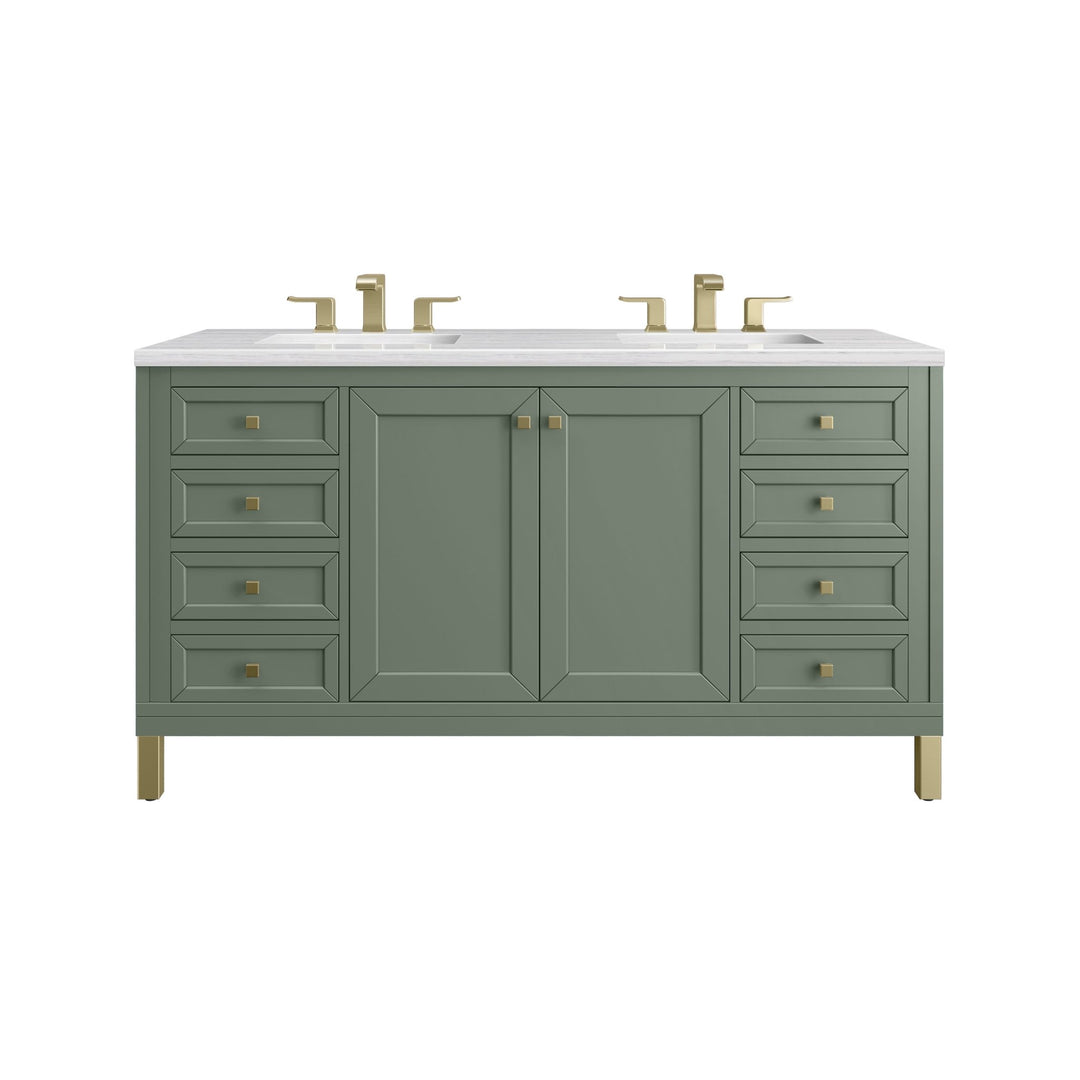 Chicago 60" Double Vanity, Smokey Celadon, w/ 3 CM Arctic Fall Solid Surface Top