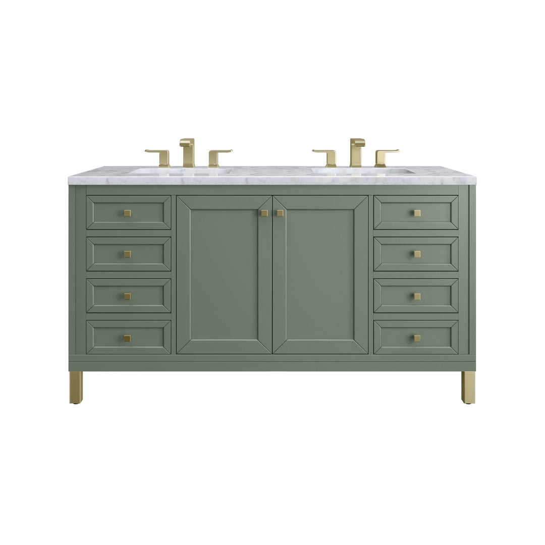 Chicago 60" Double Vanity, Smokey Celadon, w/ 3 CM Carrara Marble Top