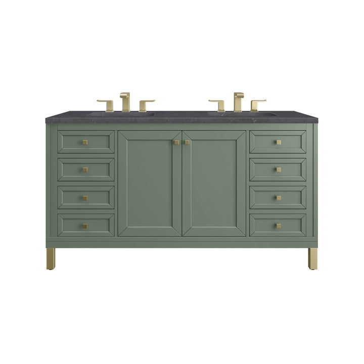Chicago 60" Double Vanity, Smokey Celadon, w/ 3 CM Charcoal Soapstone Silestone® Top