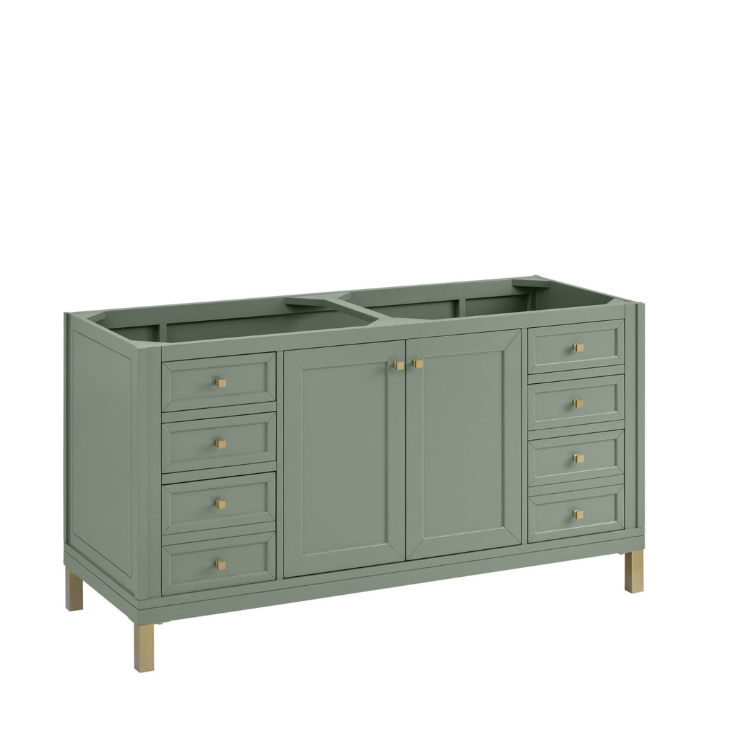 Chicago 60" Double Vanity, Smokey Celadon, w/ 3 CM Charcoal Soapstone Silestone® Top