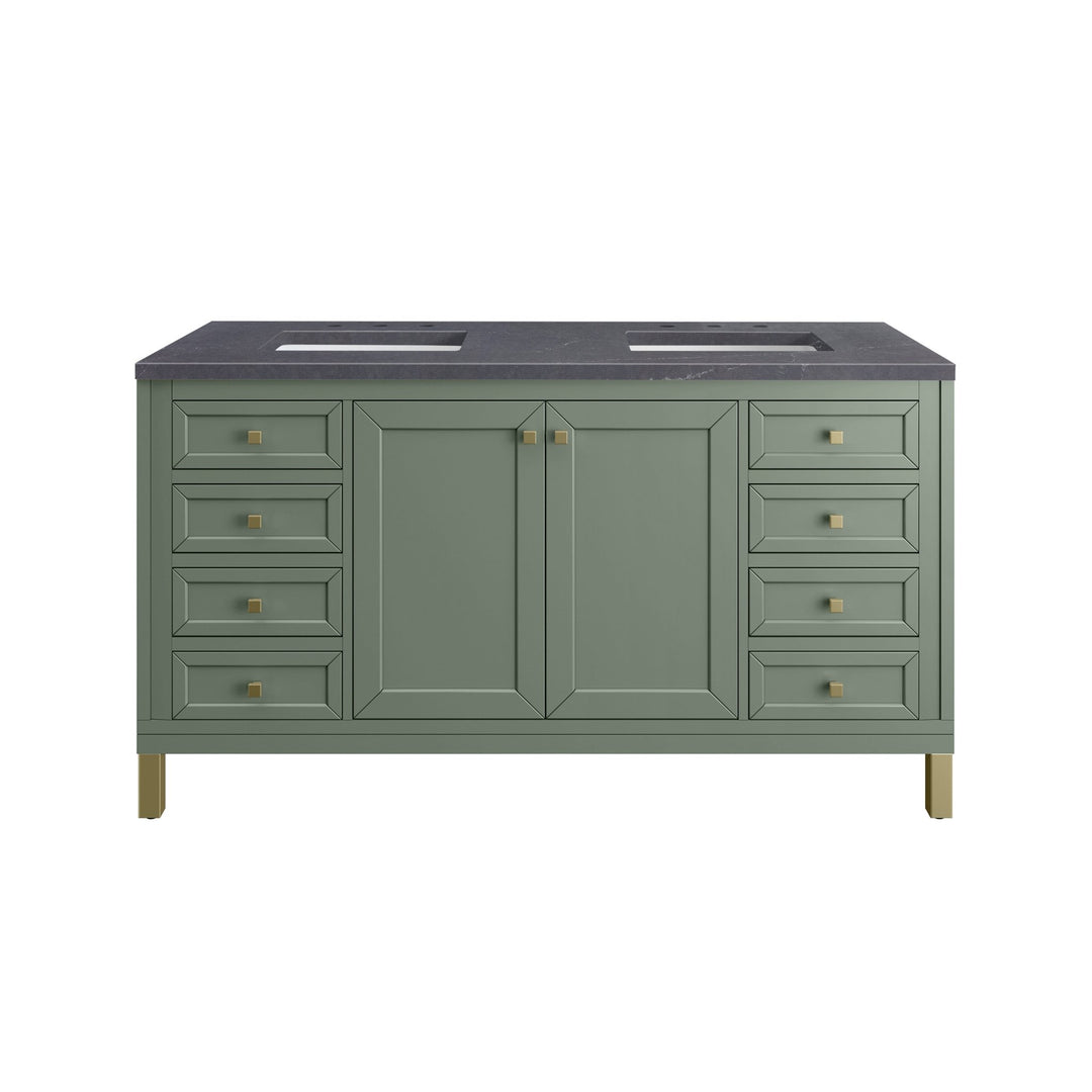 Chicago 60" Double Vanity, Smokey Celadon, w/ 3 CM Charcoal Soapstone Silestone® Top