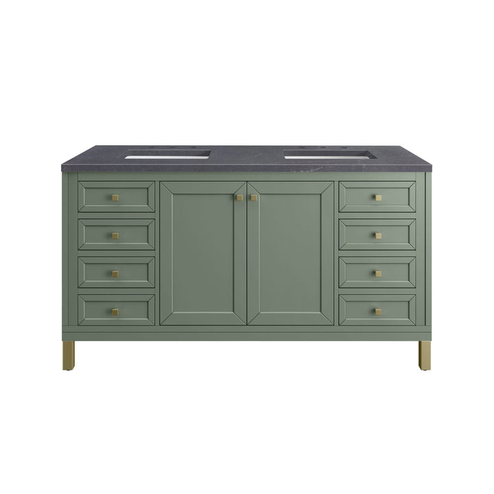 Chicago 60" Double Vanity, Smokey Celadon, w/ 3 CM Charcoal Soapstone Silestone® Top