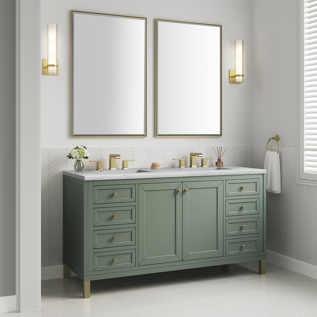 Chicago 60" Double Vanity, Smokey Celadon, w/ 3 CM Ethereal Noctis Silestone® Top