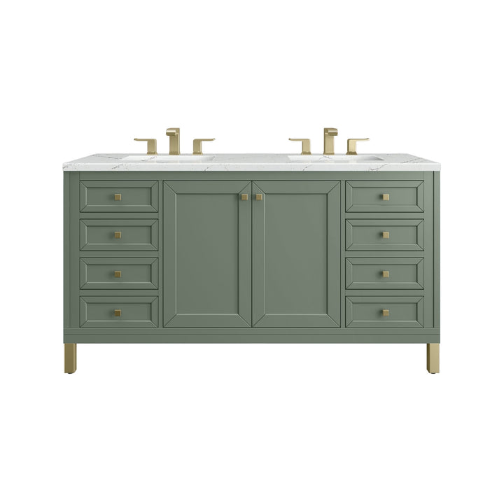 Chicago 60" Double Vanity, Smokey Celadon, w/ 3 CM Ethereal Noctis Silestone® Top