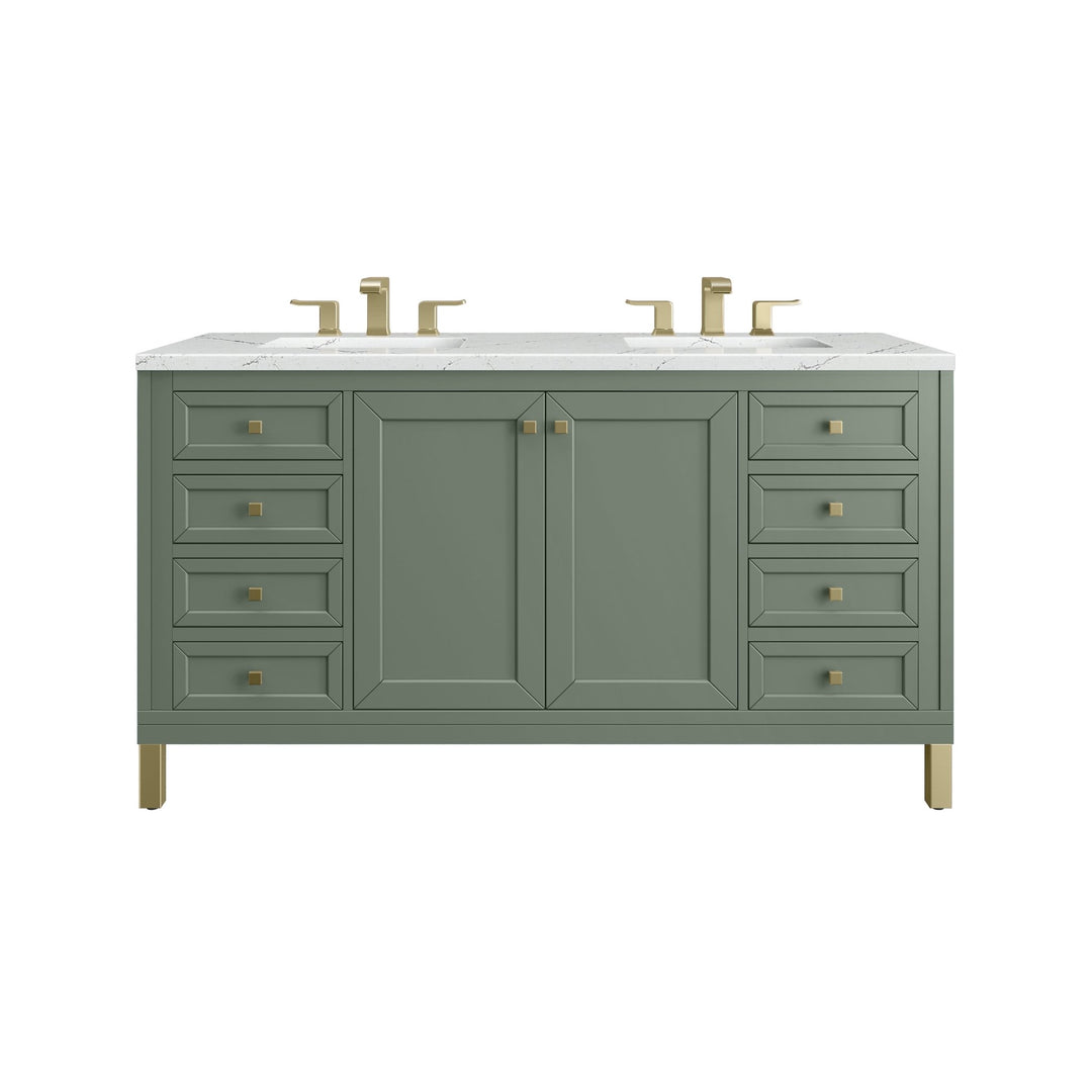 Chicago 60" Double Vanity, Smokey Celadon, w/ 3 CM Ethereal Noctis Silestone® Top w/FreePower Wireless Charger