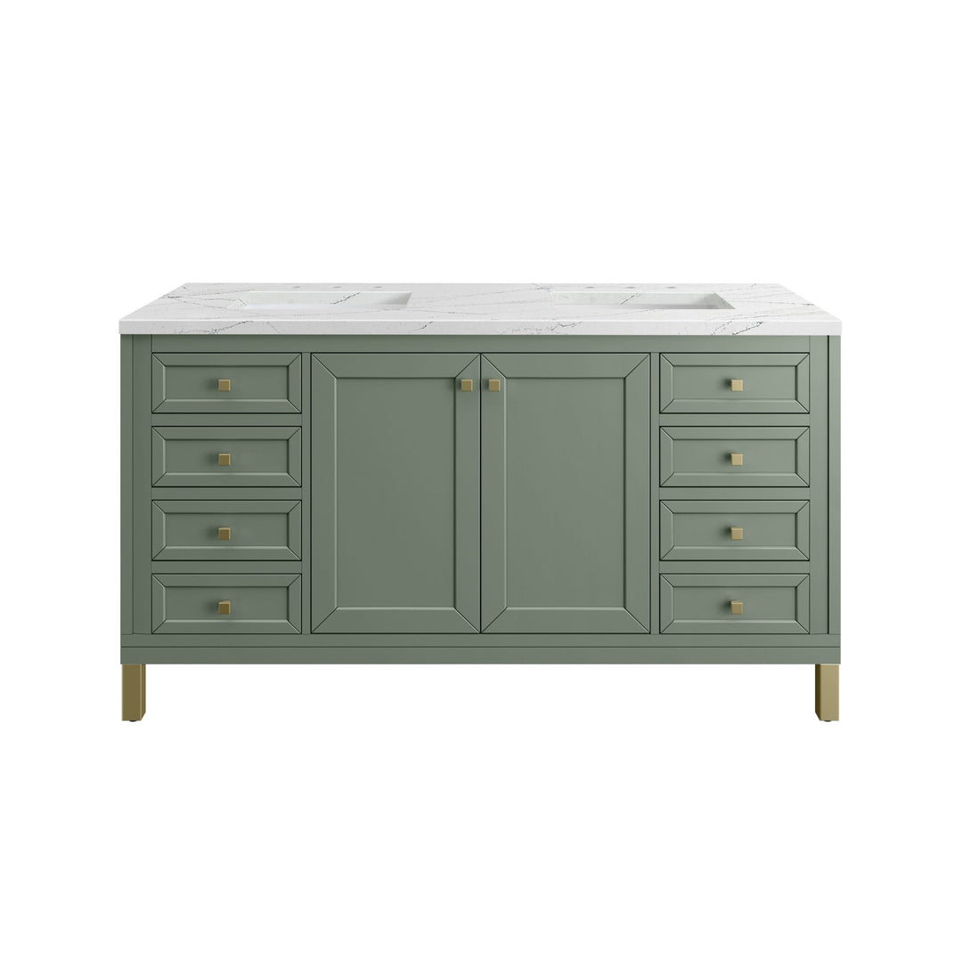 Chicago 60" Double Vanity, Smokey Celadon, w/ 3 CM Ethereal Noctis Silestone® Top w/FreePower Wireless Charger