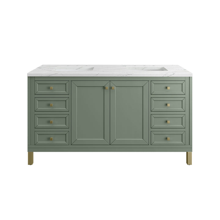 Chicago 60" Double Vanity, Smokey Celadon, w/ 3 CM Ethereal Noctis Silestone® Top w/FreePower Wireless Charger
