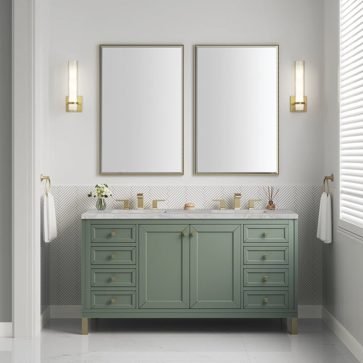 Chicago 60" Double Vanity, Smokey Celadon, w/ 3 CM Victorian Silver Silestone® Top