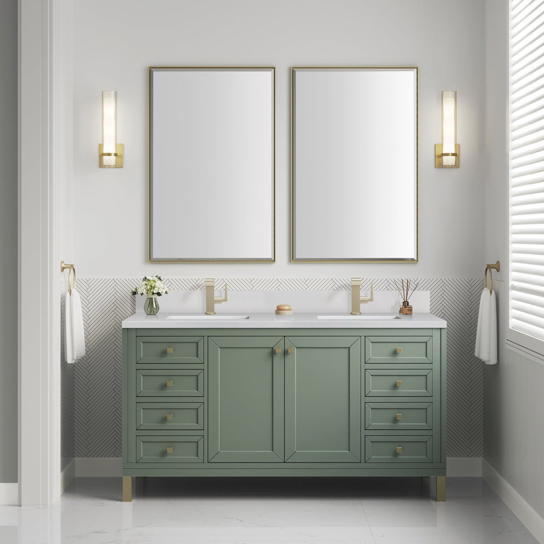 Chicago 60" Double Vanity, Smokey Celadon, w/ Single Hole 3CM White Zeus Silestone® Top & Backsplash