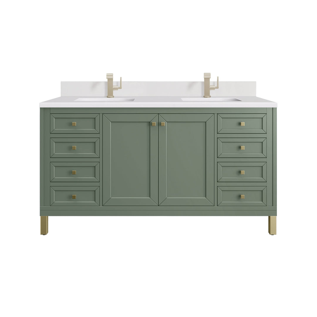 Chicago 60" Double Vanity, Smokey Celadon, w/ Single Hole 3CM White Zeus Silestone® Top & Backsplash