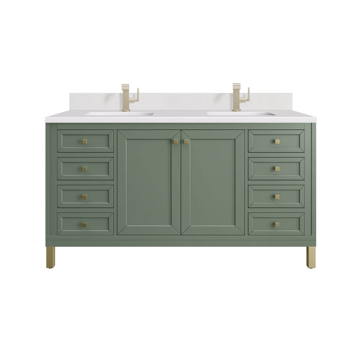 Chicago 60" Double Vanity, Smokey Celadon, w/ Single Hole 3CM White Zeus Silestone® Top & Backsplash