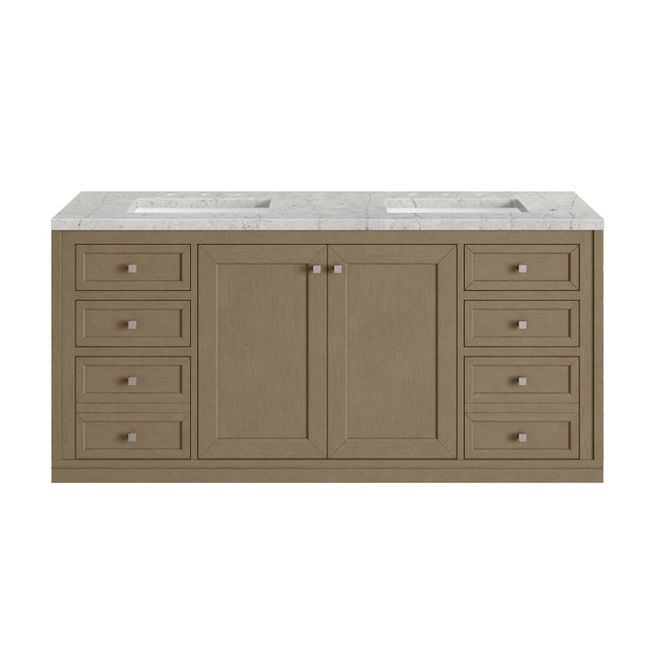 Chicago 60" Double Vanity, Walnut Whisper, w/ 3 CM Eternal Jasmine Pearl Silestone® Top w/FreePower Wireless Charger