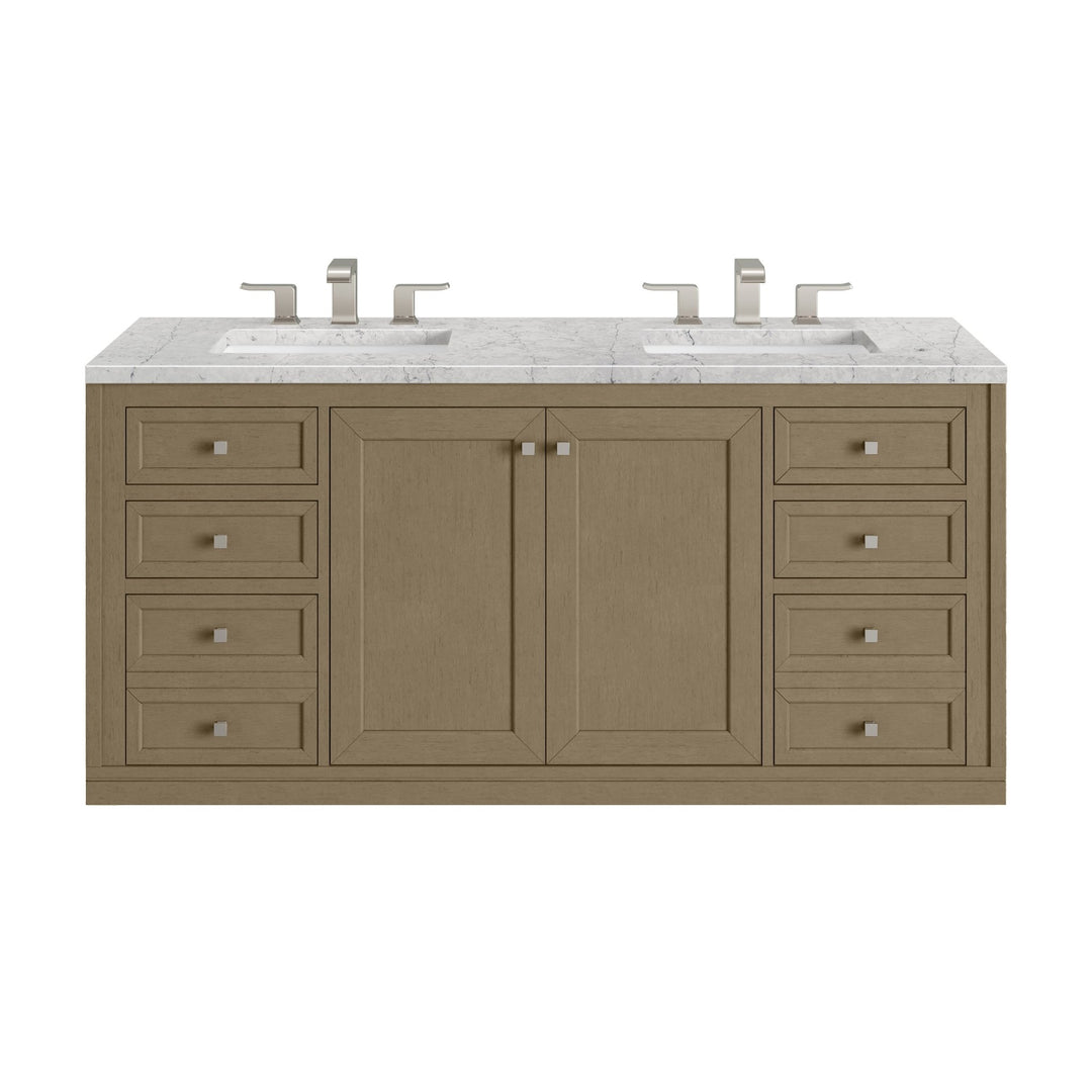 Chicago 60" Double Vanity, Walnut Whisper, w/ 3 CM Eternal Jasmine Pearl Silestone® Top w/FreePower Wireless Charger