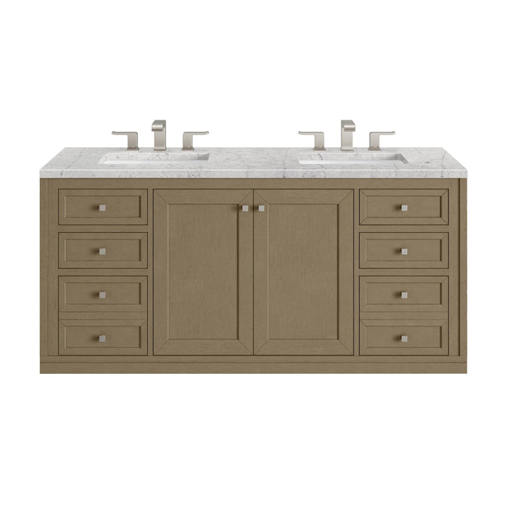Chicago 60" Double Vanity, Walnut Whisper, w/ 3 CM Eternal Jasmine Pearl Silestone® Top w/FreePower Wireless Charger