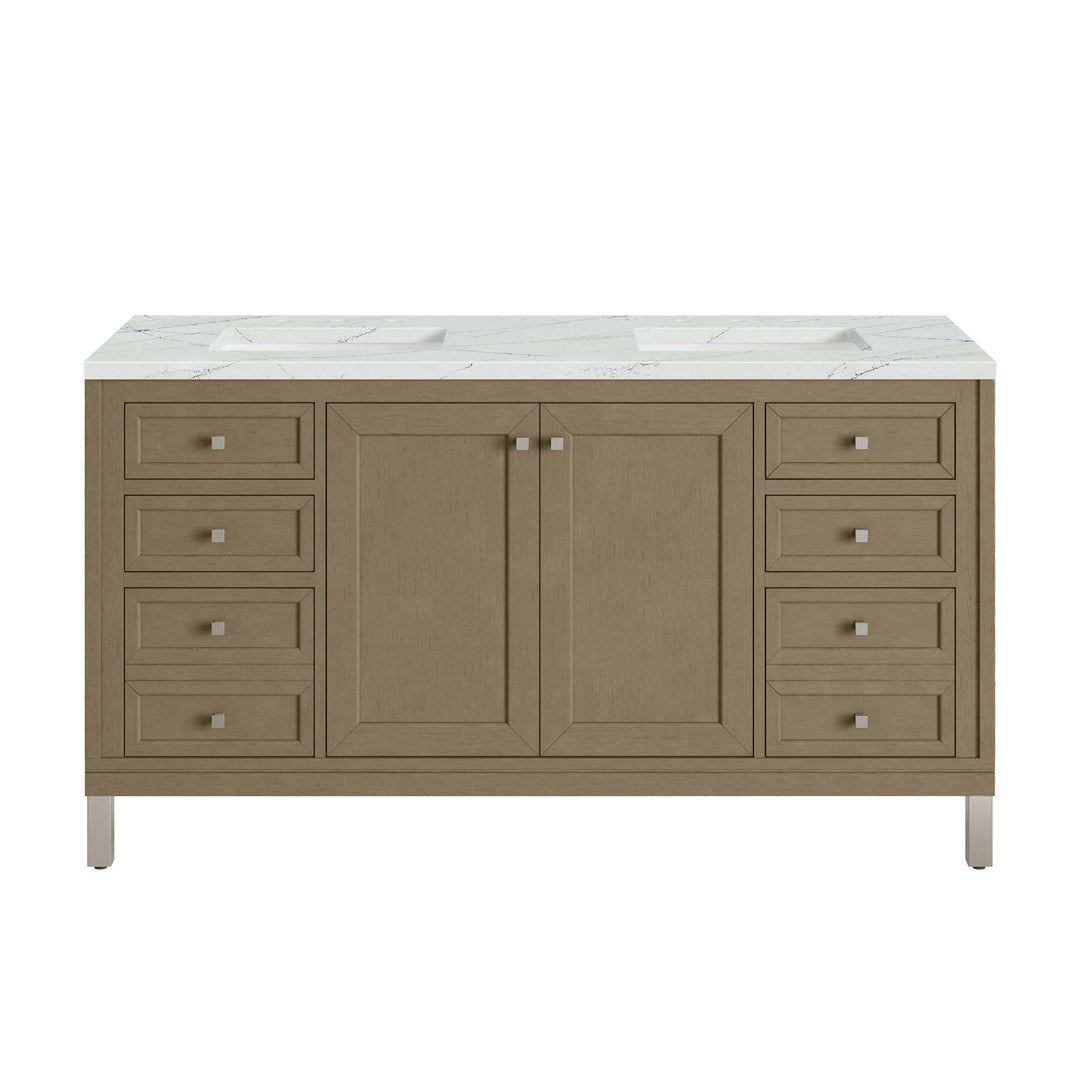 Chicago 60" Double Vanity, Walnut Whisper, w/ 3 CM Ethereal Noctis Silestone® Top