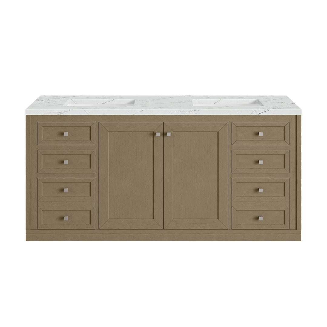 Chicago 60" Double Vanity, Walnut Whisper, w/ 3 CM Ethereal Noctis Silestone® Top
