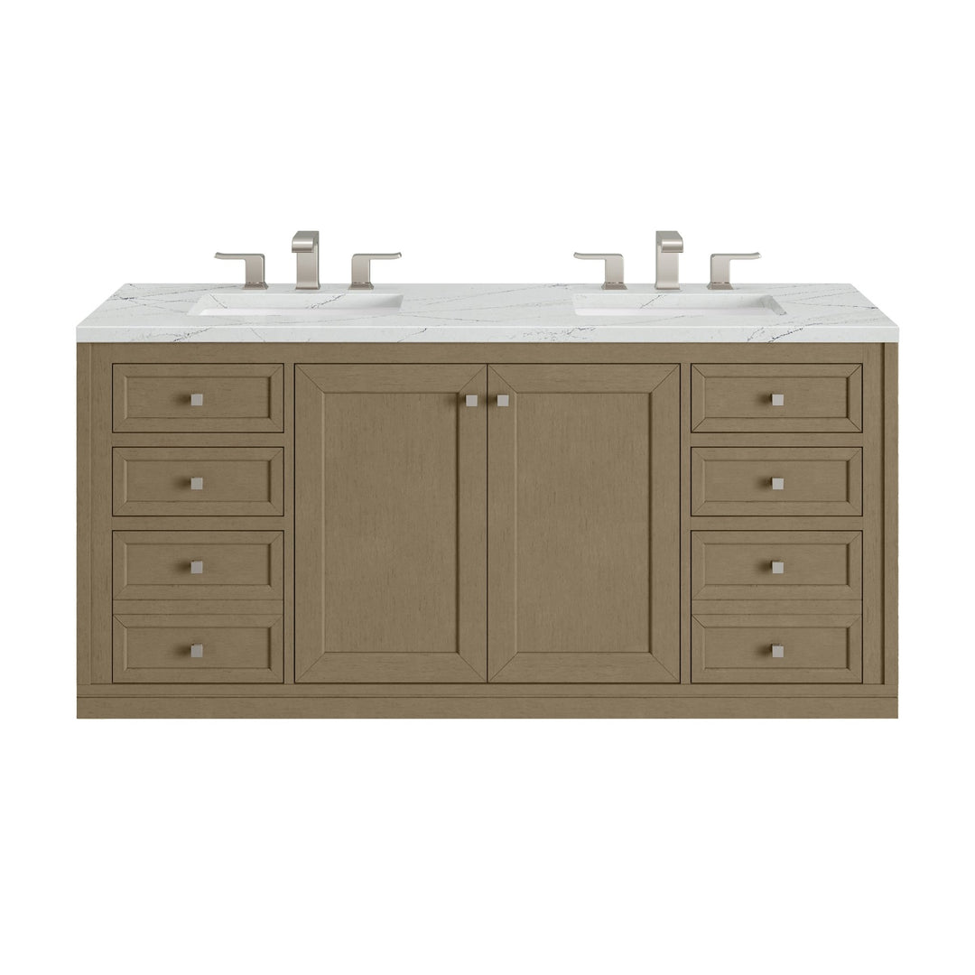 Chicago 60" Double Vanity, Walnut Whisper, w/ 3 CM Ethereal Noctis Silestone® Top w/FreePower Wireless Charger