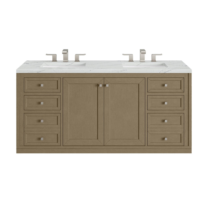 Chicago 60" Double Vanity, Walnut Whisper, w/ 3 CM Ethereal Noctis Silestone® Top w/FreePower Wireless Charger