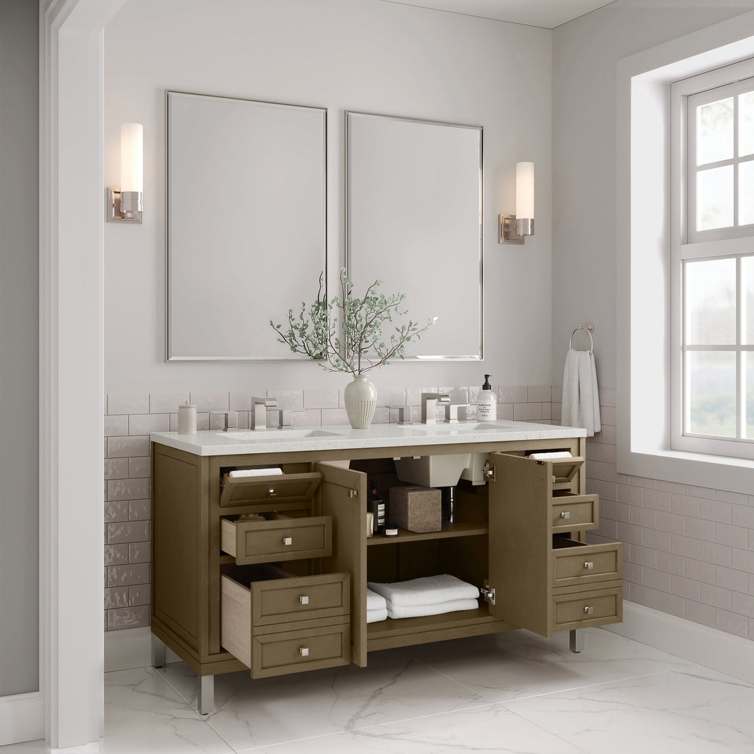 Chicago 60" Double Vanity, Walnut Whisper, w/ 3 CM Lime Delight Silestone® Top