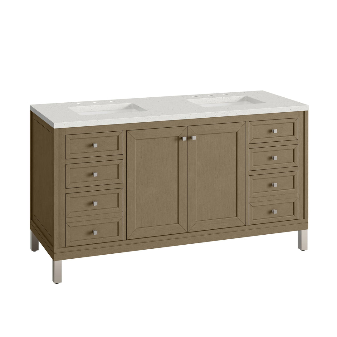 Chicago 60" Double Vanity, Walnut Whisper, w/ 3 CM Lime Delight Silestone® Top