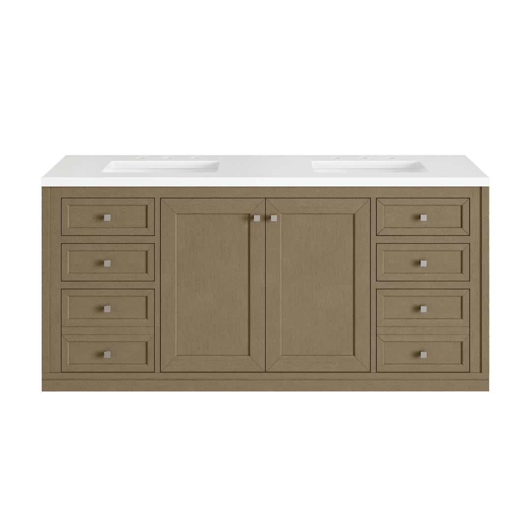 Chicago 60" Double Vanity, Walnut Whisper, w/ 3 CM White Zeus Silestone® Top