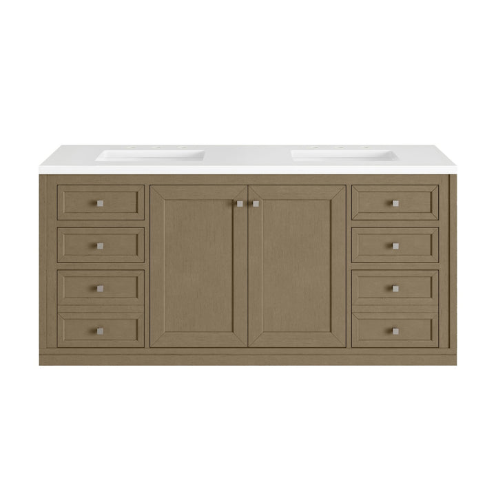 Chicago 60" Double Vanity, Walnut Whisper, w/ 3 CM White Zeus Silestone® Top