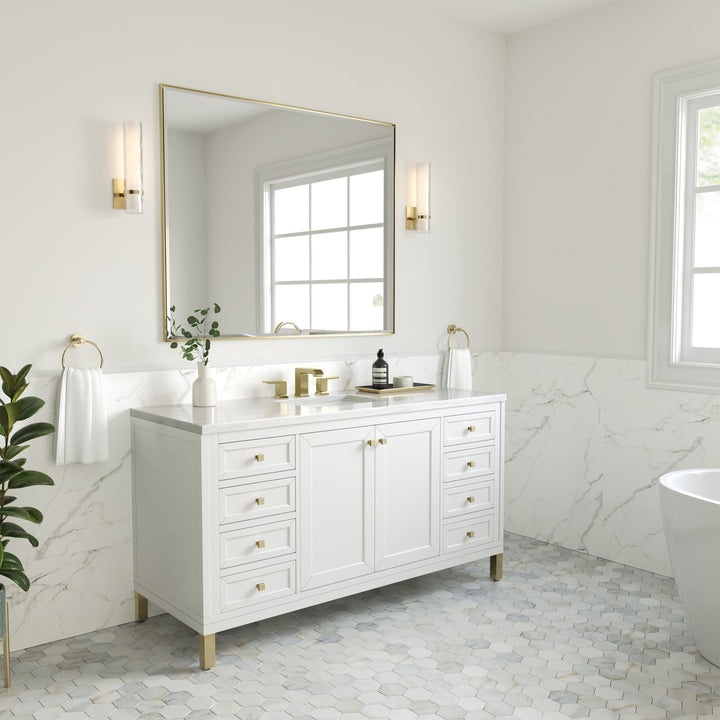 Chicago 60" Single Vanity, Glossy White, w/ 3 CM Arctic Fall Solid Surface Top