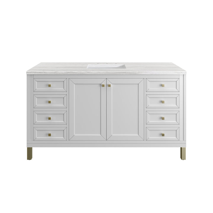 Chicago 60" Single Vanity, Glossy White, w/ 3 CM Arctic Fall Solid Surface Top
