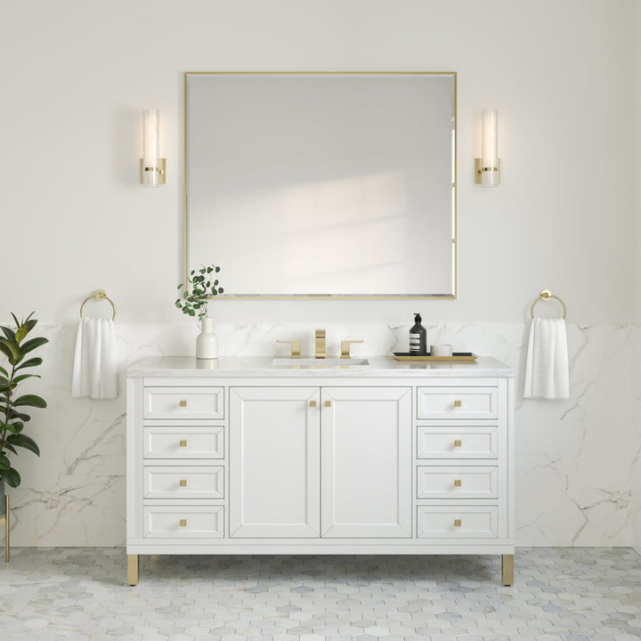 Chicago 60" Single Vanity, Glossy White, w/ 3 CM Arctic Fall Solid Surface Top