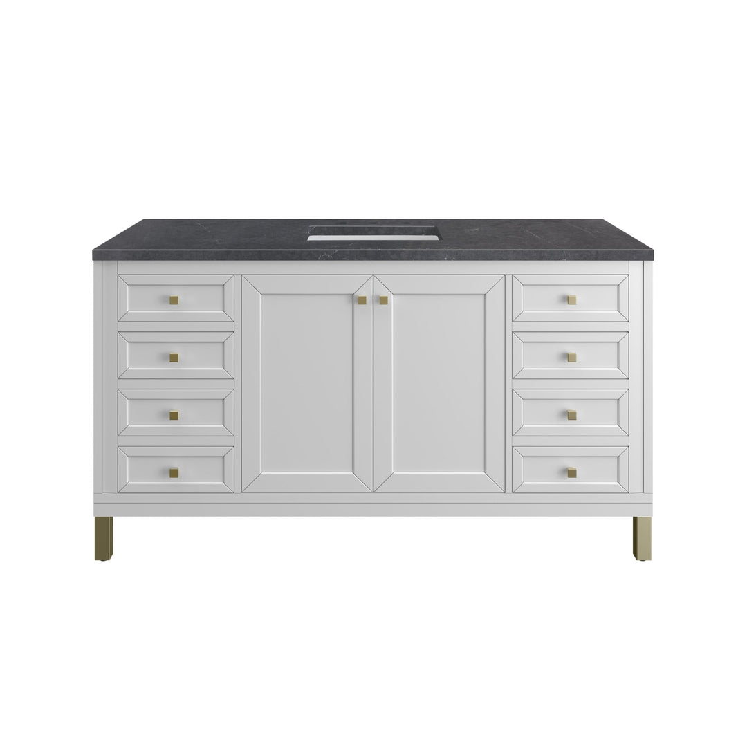 Chicago 60" Single Vanity, Glossy White, w/ 3 CM Charcoal Soapstone Silestone® Top