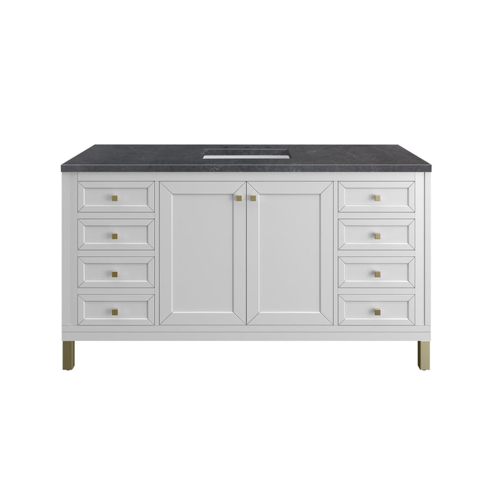 Chicago 60" Single Vanity, Glossy White, w/ 3 CM Charcoal Soapstone Silestone® Top