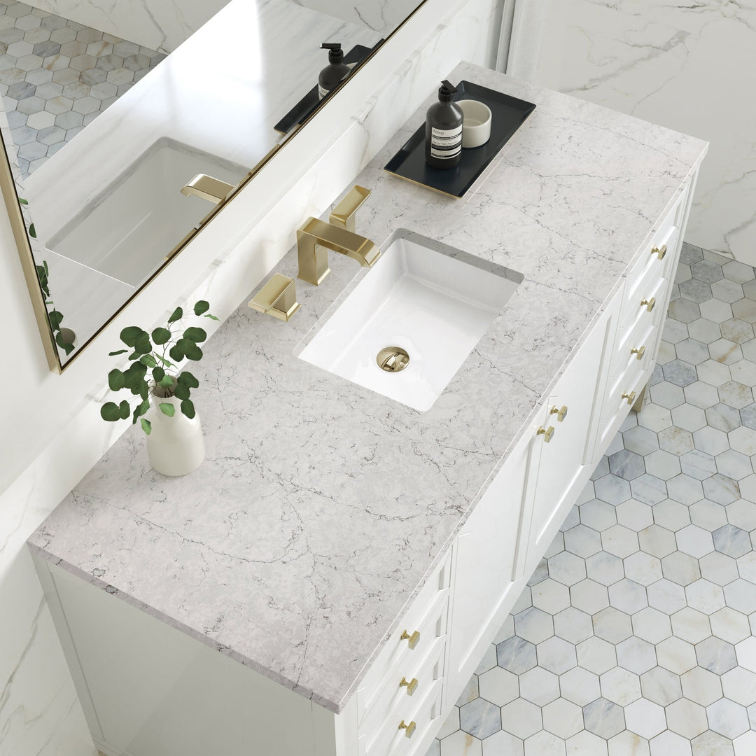 Chicago 60" Single Vanity, Glossy White, w/ 3 CM Eternal Jasmine Pearl Silestone® Top