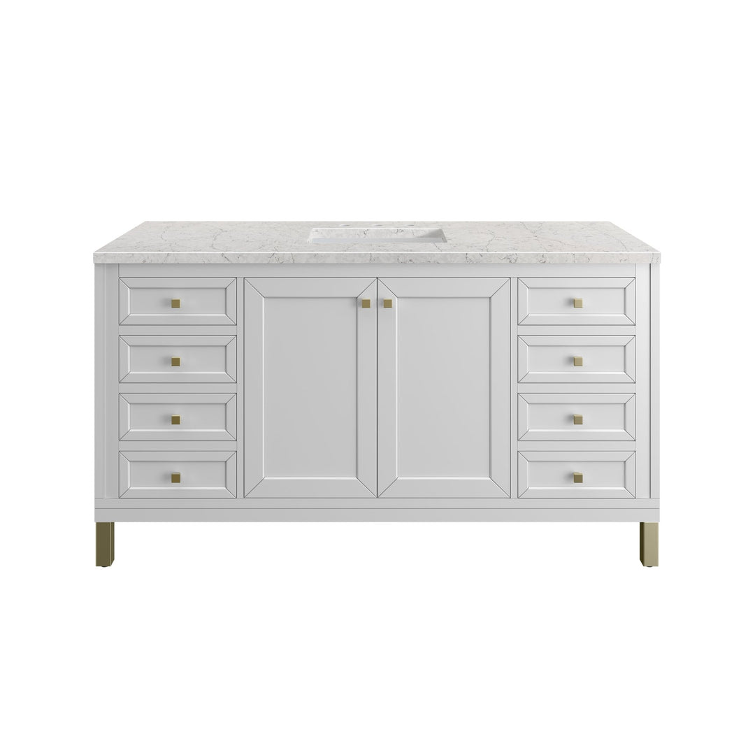 Chicago 60" Single Vanity, Glossy White, w/ 3 CM Eternal Jasmine Pearl Silestone Top w/ FreePower Wireless Charger