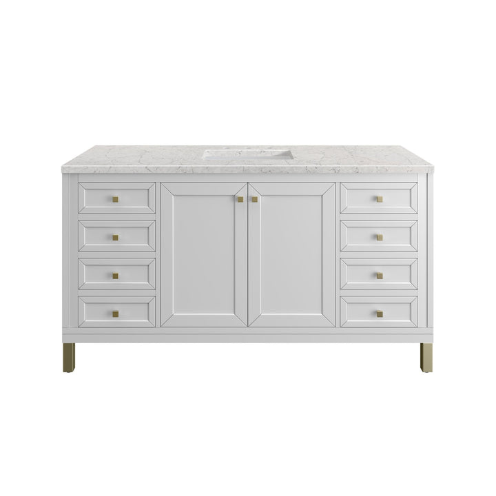 Chicago 60" Single Vanity, Glossy White, w/ 3 CM Eternal Jasmine Pearl Silestone Top w/ FreePower Wireless Charger